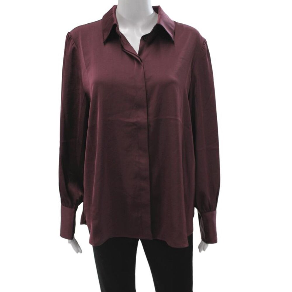 Yerse Womens Purple Basic Collared Long Sleeve Blouse Size XL